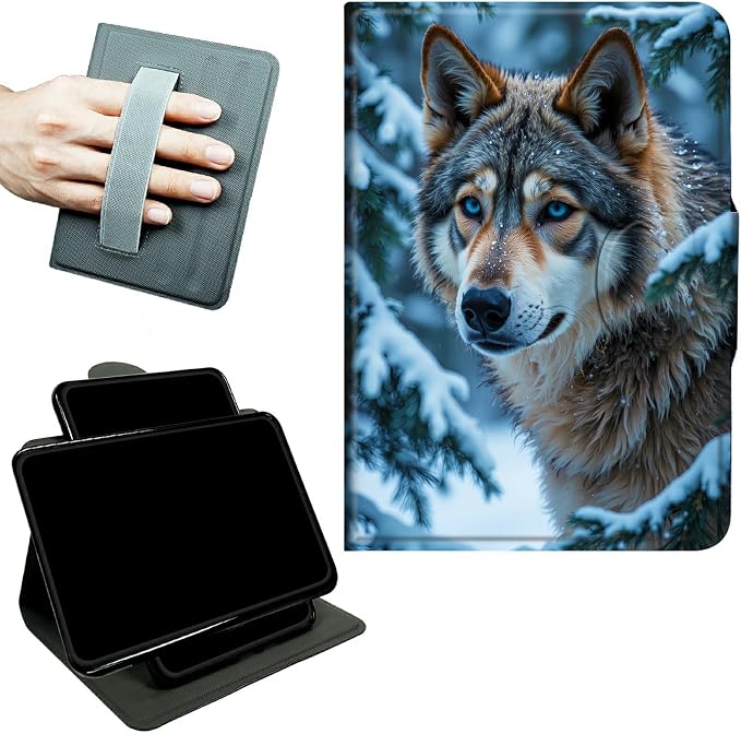 Rotating Handle Case for Samsung Galaxy Tab S6 Lite 10.4" 2024/2022/2020, 360 Degree Swivel Kickstand with Magnetic Closure Shockproof Leather Cover for Women Men, Snow Forest Wolf