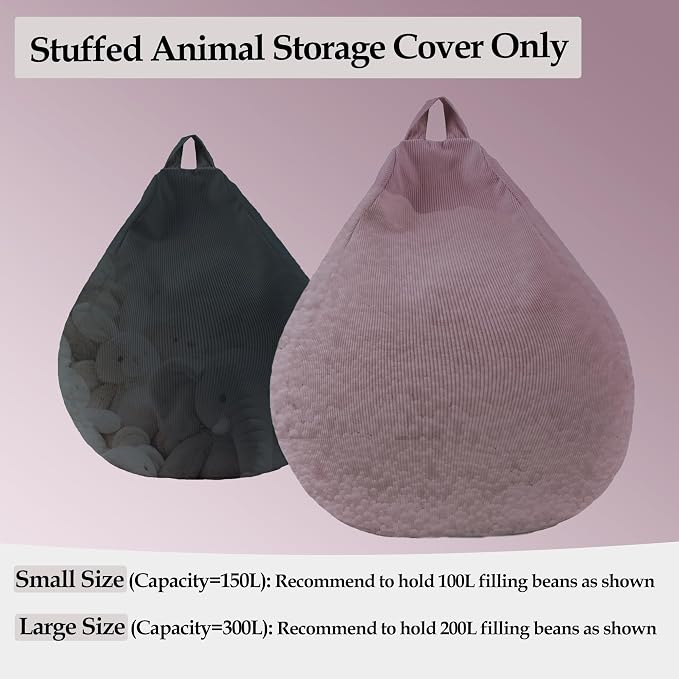 LPMOERA Stuffed Animal Storage Soft Bean Bag Cover No Filler Dusty Pink | Skin-Friendly,Portable,Wide Easy-Load Opening,Hidden Zipper,Decorative Organizer