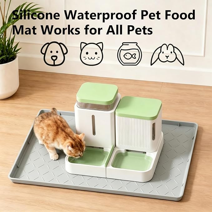 MateeyLife Silicone Waterproof Mat for Dog & Cat Food Mat 19"X12" | BPA-Free Non-Slip Pet Feeding Mat, Dog Food Tray for Food & Water Bowls, Protect Floor Against Spills, Light Grey