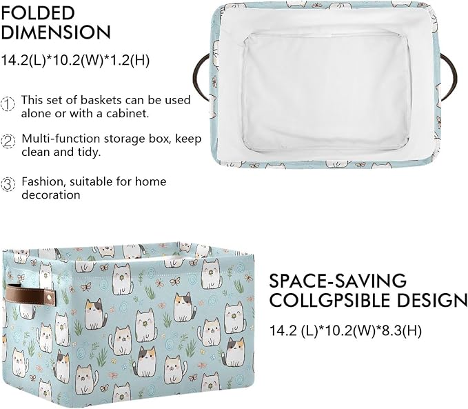 Wamika Cute Cats Storage Basket Fabric Storage Bin Laundry Baskets, Funny Cat Kitty Foldable Storage Boxes Organizer Bag for Baby Cloth Dog Toy Book Storage Cubes Shelf Closet Basket 16×12×8 Inches