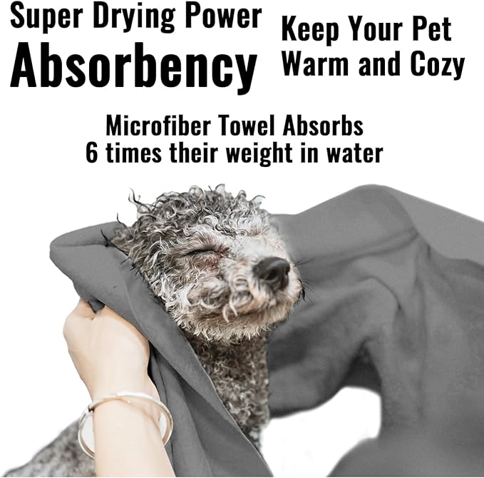 Puomue 3 Pack Microfiber Dog Towels for Drying Dogs, Super Absorbent and Soft Pet Grooming Towel, 40 Inch X 23.6 Inch, Perfect Dog Drying Towels for Large, Medium or Small Dogs, Grey