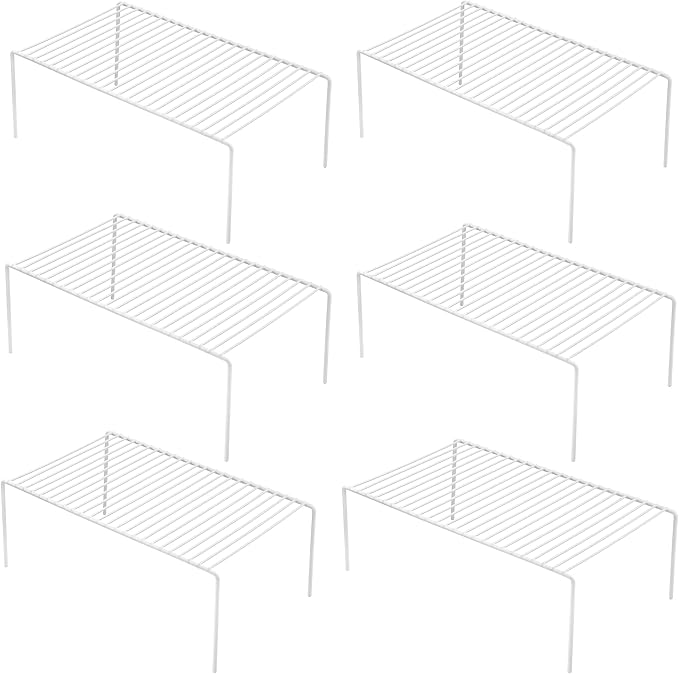 Set of 6 Large (15.7 x 9.4 Inch) Kitchen Cabinet Organizer Shelf, Wire Freezer Storage Shelves Rack, Rustproof Steel Metal Shelf Riser for Dish Plates Pantry Cupboard Organization, White