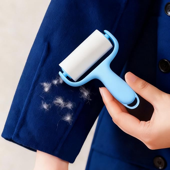 Blue Mini Lint Roller Travel Size,Reusable Lint Brush,Dog Cat Hair Remover with Ergonomic Handle and 3 Refills (90 Sheets)