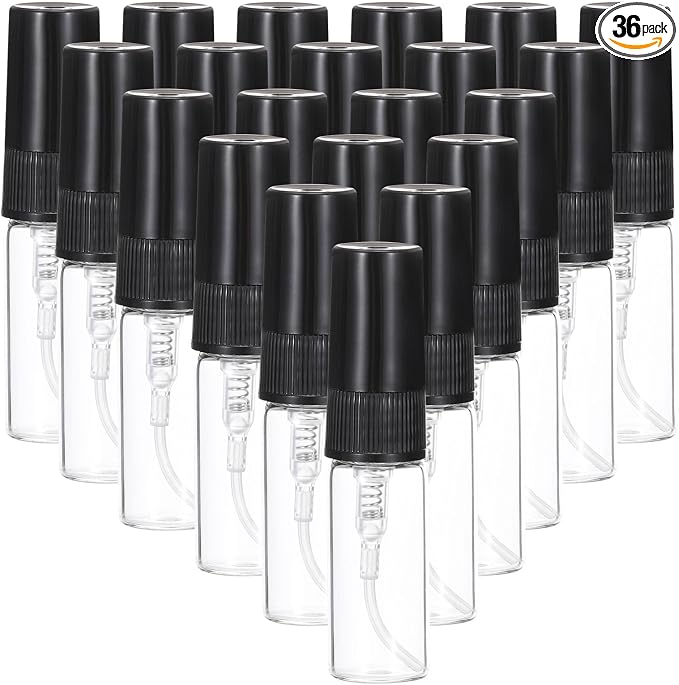 PATIKIL 3ml Glass Mini Perfume Sample Bottles, 36 Pcs Fine Mist Refillable Empty Mini Spray Bottle Fragrance Sample Bottles Sprayer for Perfume Travel Liquid Essential Oil, Black