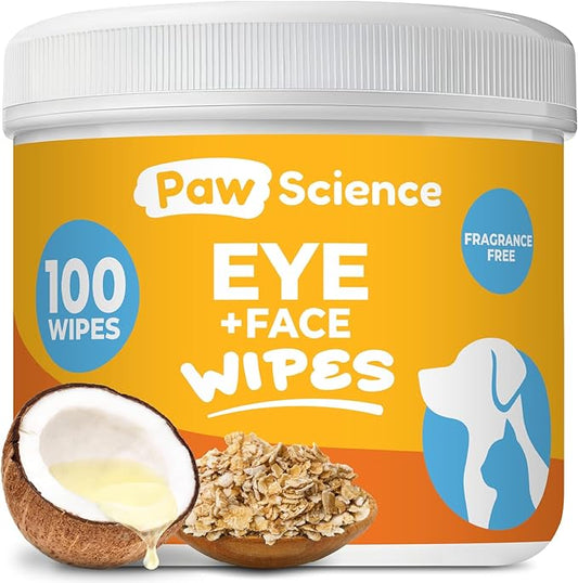 Paw Science Dog & Cat Eye Wipes - Hypoallergenic Eye & Face Wipes for Cats, Dogs, Kitten and Puppy - Pet Tear Stain Remover & Cleaner - Gently Cleans & Removes Discharge, Crust, & Gunk (Unscented)