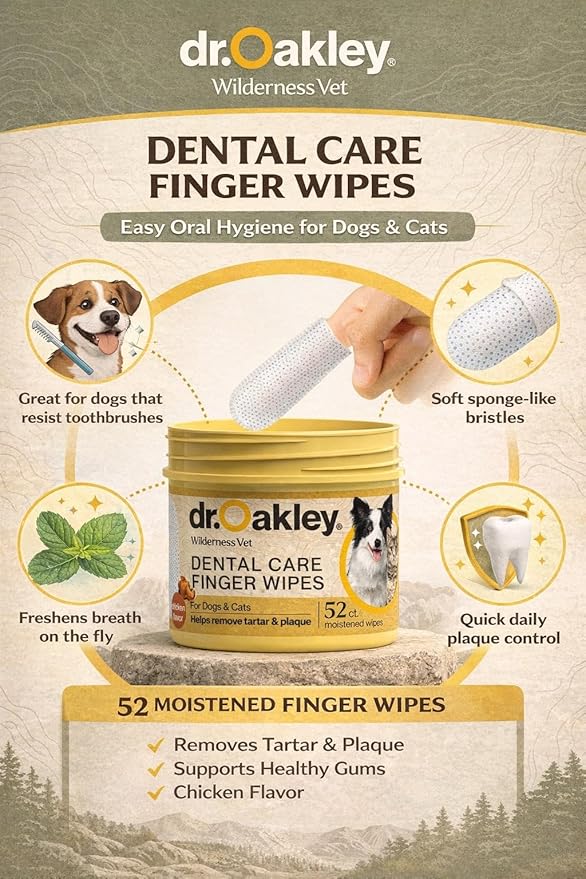 Dr. Oakley Yukon Vet Pet Teeth Cleaning Wipes for Dogs & Cats Bad Breath & Plaque Removal (Chicken Flavor)