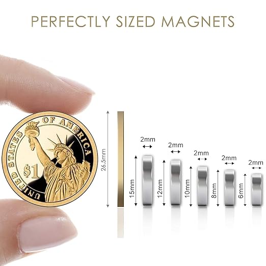 DIYMAG Small Refrigerator Magnets, 100Pcs Round Rare Earth Magnet, 5 Sizes | Mini Tiny Neodymium Strong Magnets for Crafts, DIY, Fridge, Miniatures, Whiteboard, Office, Kitchen, Dry Erase Board
