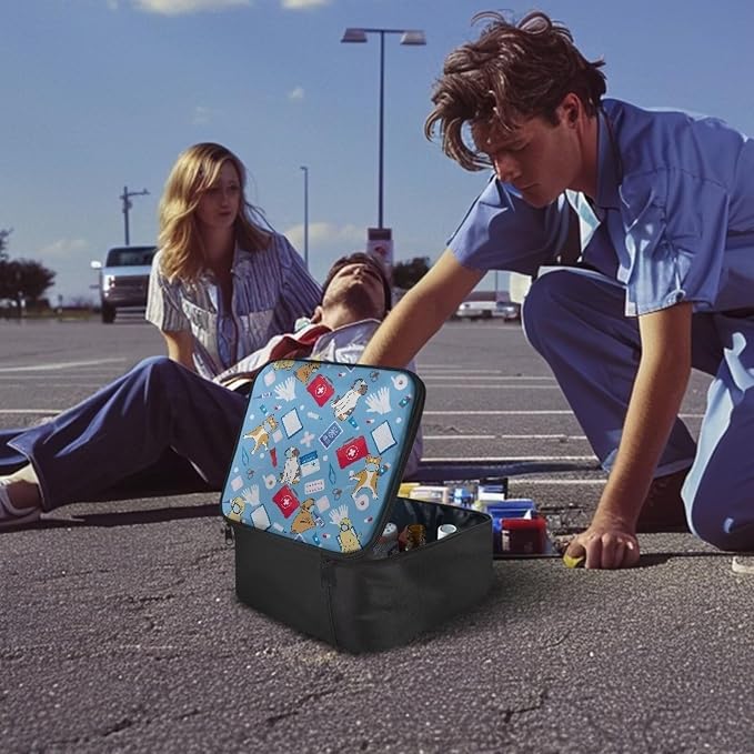 First Aid Bag Empty Pet Dog Medical Bag Empty Medium Travel First Aid Pouch Cute Patterns Medical Equipment Bag Portable Medicine Organizer Storage Bag for School Traveling
