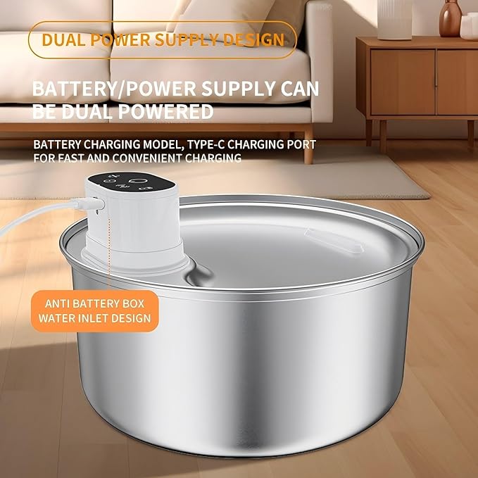 Stainless Steel Cat Water Fountain Indoor 5.5L Wireless Pet Water Fountain with Motion Sensor for Cats &Dog Pet Water Dispenser