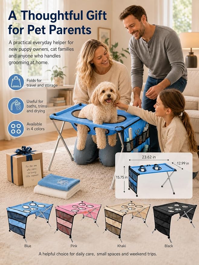2-in-1 Foldable Pet Grooming Bed Dog Washing Grooming Table for Bathing | Portable Dog Wash Hammock Sling with Stand 44lbs Capacity Multifunctional Holder for Daily Bathing Nail Trimming Travel