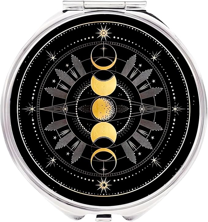 Small Pill Box 3 Detachable Compartments Pill Case with Mirror 2.4inches Pocket Round Medicine Organizer, Mini Portable Pill Organizer for Pocket Purse& Travel Convenience-Nebula Moon Phase