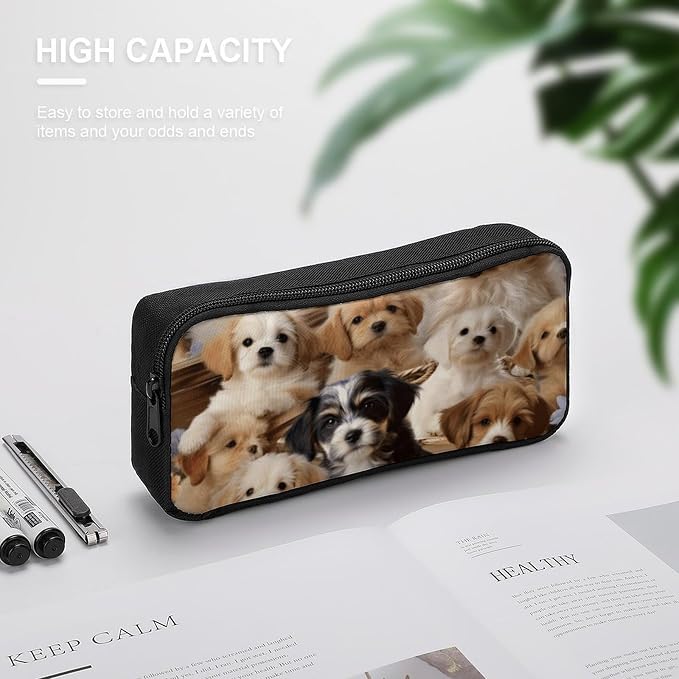 Cute Pet Dogs Cute Aesthetic Pencil Case | Pen Bag for Women Big Capacity Pencil Pouch, Portable Makeup & Stationery Organizer for Office Travel