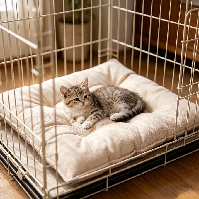Chew Proof Dog Bed for Crate, Indestructible Durable Kennel Mat with Reinforced Corners, Large Washable Chew Resistant Pet Pad for Small Chewers (Gray, 23"×17")