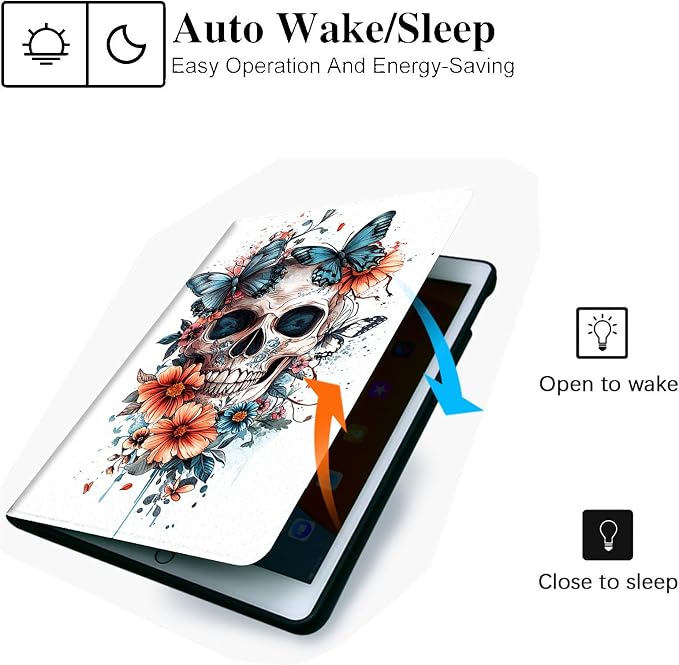 for Microsoft Surface Pro 8-13" 2021 Tablet Case,Auto Wake/Sleep,Adjustable Stand Protective Cover - Skull Butterfly