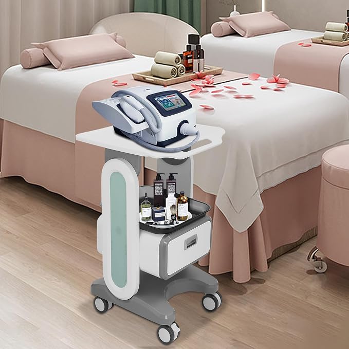 Mobile Medical Trolley Cart, 132 Lbs Load Portable Professional Cart Vehicle Beauty Storage Cart Rolling Bathroom Organizer with Wheels and Trays for Beauty Salons, Pet Shops (Black White Grey)