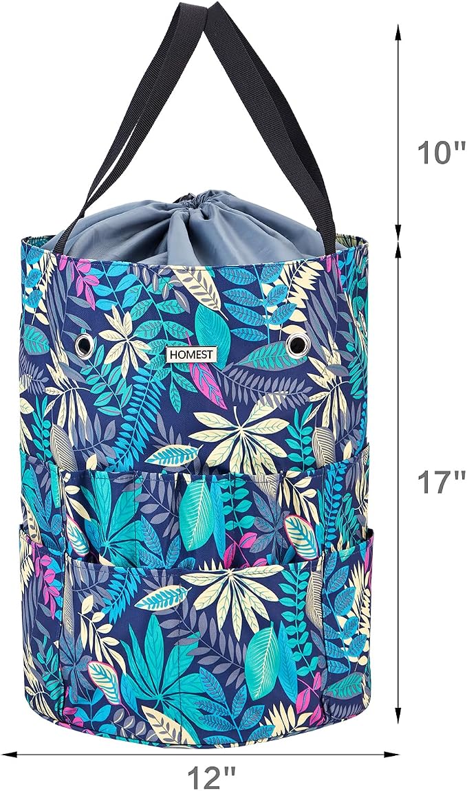 HOMEST Crochet Bag Organizer for Yarn Storage, and Knitting Accessories | Customized front compartment, 6 oversized grommets and drawstring closure for hooks, needles and projects, Floral