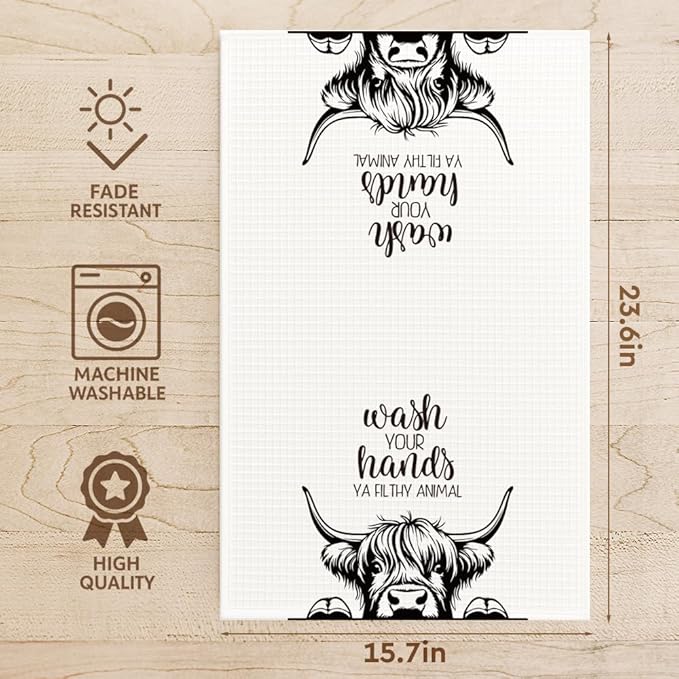 Cute Highland Cow Kitchen Towels Decor for Farmhouse,Highlands Cows Theme Dish Towels Gifts for Women Mom Nieces Grandma Friend,Highland Cow Hand Towel for BathroomDrying Cloth Tea Towel