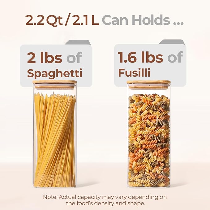 ComSaf Pasta Containers Storage 2.2 Qt, Set of 3 Tall Glass Spaghetti Jar | Rectangle Kitchen Canisters, 11.3-Inch Tall Jars,Pantry Organizers, Dry Food Storage Containers, Flour, Cereal,Oat, BPA Free