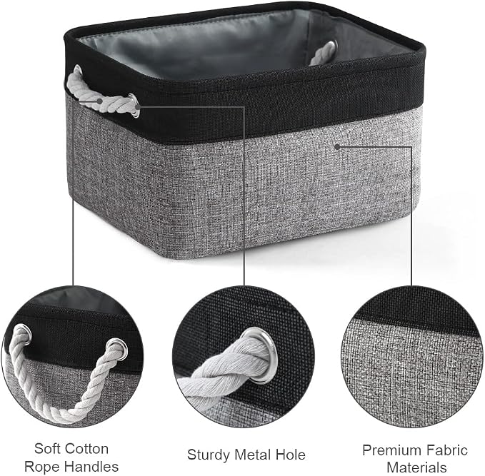Storage Basket for Organizing - 1 Pack 14x10x6.7 inch Collapsible Storage Bins for Shelves, Dog Toy Bin for Closet Organizer laundry Gift Cloth Nursery (Grey & Black)
