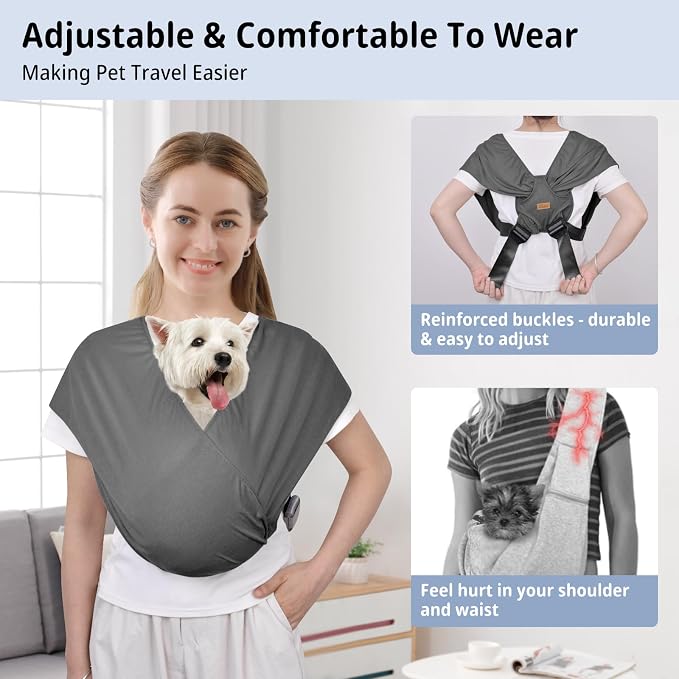 Swaddle Dog Sling Carrier for Small Dogs, Front Pet Sling Carrier Chest,Hands Free Adjustable Cat Sling Carrier Soft Cotton Reducing Pain Puppy Sling Carrier for Small Pet Up to 10lbs (Dark Gray)