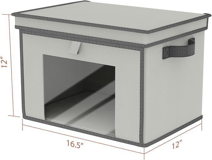 Univivi Front Opening Storage Bins with Lids for Home, Gray, 4 Pack | Foldable Fabric Storage Boxes, Large Closet Organizers and Storage with Clear Window & Handles for Clothing Storage