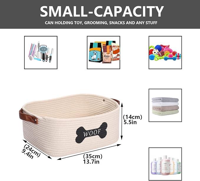 Morezi Cotton rope dog toy basket with handle, large dog bin, puppy kitty bed, dog toy basket - Perfect for carry pet toys, blankets, leashes, chew toys, diapers - Beige