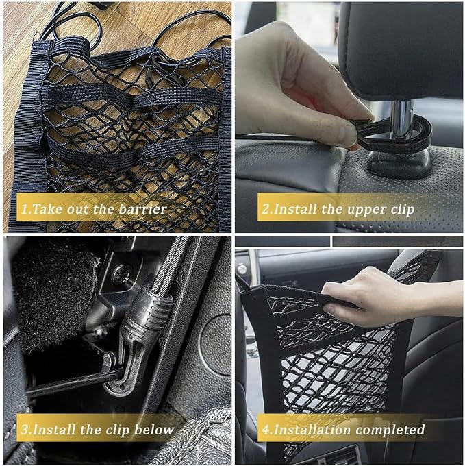 Car Mesh Organizer, Car Organizers and Storage, 3 Layer Driver Storage Netting Pouch, Auto Accessories Elastic Mesh Trunk Bag Backseat Pet Kids Barrier Universal for SUV Van Truck