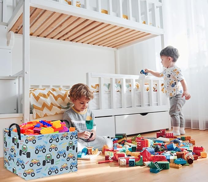 Rectangular Monster Truck Baskets Kids Gift Bins Empty Baby Basket for Boys Toy Storage Basket Organizer Bin Box Room Decor for Home(Monster Truck)
