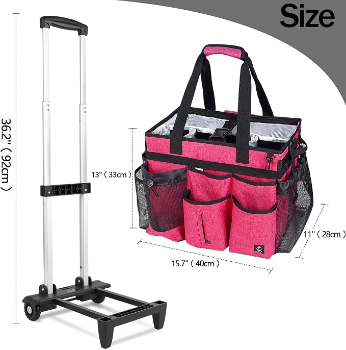 Rolling Cleaning Caddy Bag Built-in Hard Plastic Sheet Detachable Trolley | Aluminum foil lining, Adjustable dividers Adjustable Shoulder Strap and Multiple Storage Pockets