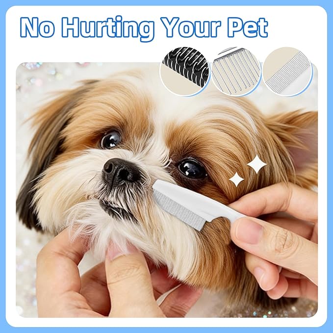 3Pcs Pet Grooming Comb Kit, Blue Deshedding Brush & Metal Comb & Tick Removal Comb for Dogs, Cats and Horses, Pet Flea Comb for Detangling and Dematting Long, Matted Fur on Goldendoodles Poodles