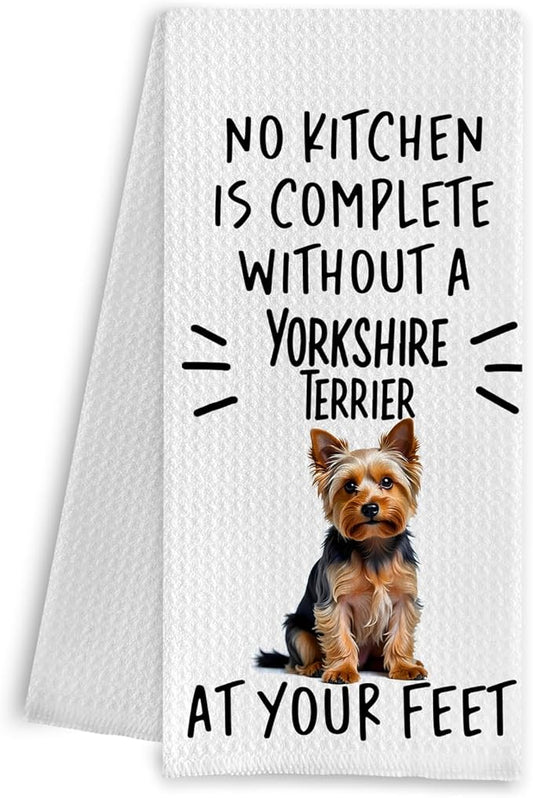 Yorkshire Terrier Kitchen Towel, 16x24 Inch, Cotton Waffle Weave, Absorbent & Fast Drying