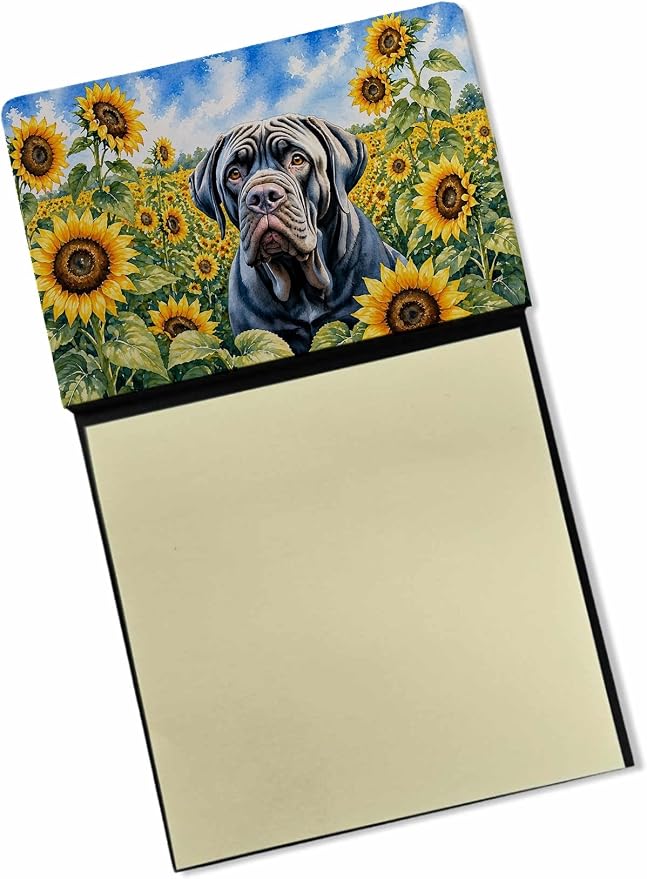 Caroline's Treasures Neapolitan Mastiff in Sunflowers Watercolor Sticky Note Holder Refillable Dispenser Desk Accessory 3x3 Pad Gift