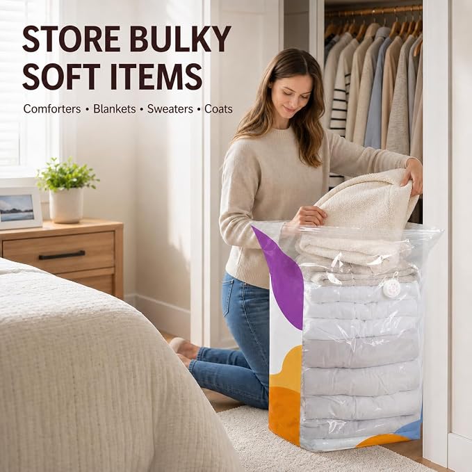 No Pump Vacuum Storage Bags, 5 Pack Extra Large Space Saver Bags for Clothes, Comforters, Blankets and Bedding, 39.4 x 31.5 Inches