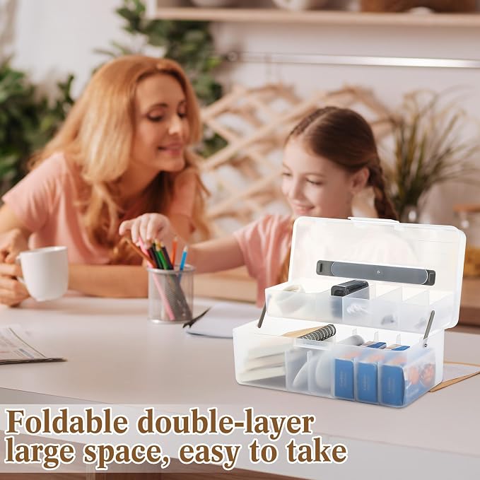 Honeydak 2 Pcs Clear Bandage Organizer, 2 Tier First Aid Box with Handle | Durable Plastic, Folding Storage Holder for Cabinet, Large Portable Medicine Container for Home, School, Travel Supplies