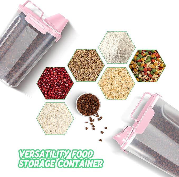 LEAWALK 8-12LBS Dog Food Storage Container, Upgraded Large Nozzle BPA-free, Plastic Pet Food Storage Containers With 4 Sealed Clasps, 1 Measuring Cup and Handle, Easy to Clean and Carry