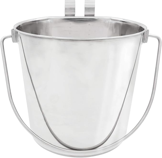 Flat Sided Pail with Dual Hooks, Snugly Fit On Dog, Cat and Critter Crates & Cages, Heavy Duty Stainless Steel | 9 Quart (PN: FSP-9)