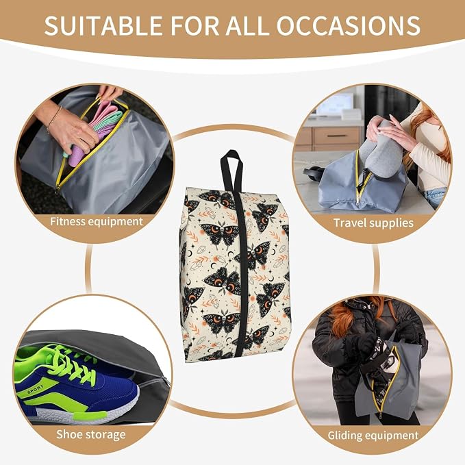 Gothic Witchy Butterfly Travel Shoe Bag for Men & Women, Waterproof Shoe Storage Organizer with Zipper, Portable Shoe Pouch for Sneakers, Heels, Sandals, Gym & Travel Luggage 2PCS