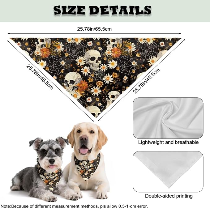 COEQINE Adult Costume with Pet Bandanas Large Dog Accessories Gothic Skull Beige Daisy Hair Tie Organizer Non Slip Fashion Christmas Birthday Party Cosplay