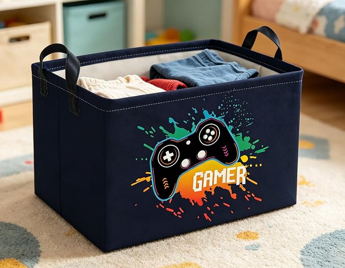 Rectangle Kids Baskets Game Basket Cute Storage Bin Organizer Boys Box for Room Decor Gift Basket(Game)