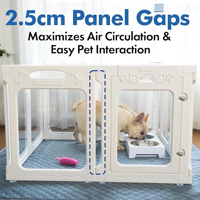 Clear Acrylic Indoor Dog Playpen, 24" H, 8 Panels, Black | Open View, Modern Home, No Climbing Bars, Tool-Free Setup, For Puppies & Small Dogs
