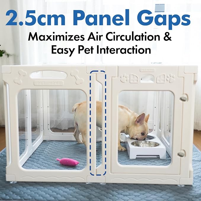 Clear Acrylic Indoor Dog Playpen, 30" H, 10 Panels, Black | Open View, Modern Home Fit, No Climbing Bars, Tool-Free Setup, For Puppies & Small Dogs