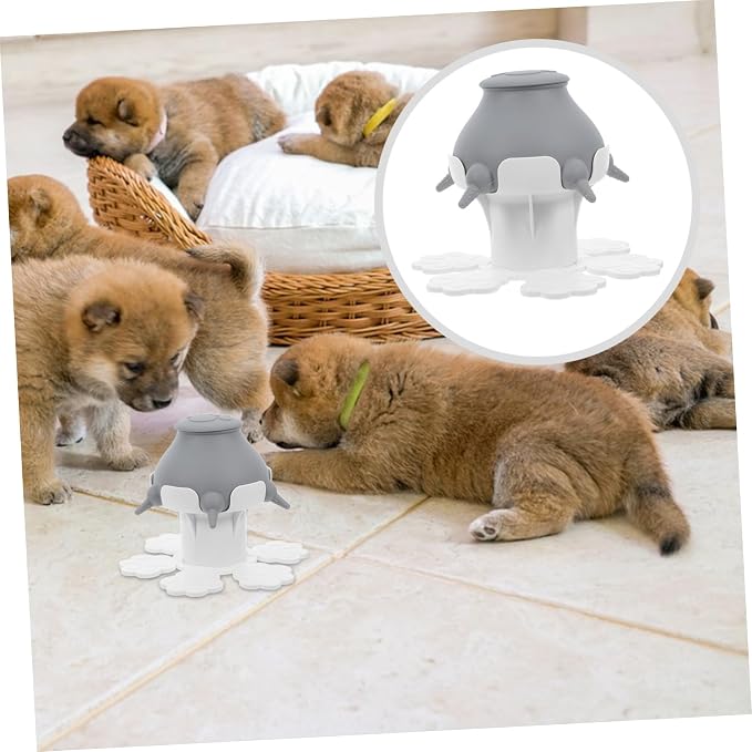 ibasenice Puppy Feeding Station Nipples Pet Nursing Device for Puppies Kitten Silicone Feeder Bowl Sturdy Stand