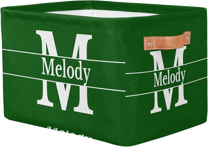 Custom Name Rectangular Storage Basket Initial Letter, Forest Green