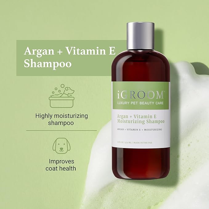 iGroom Argan+Vitamin E Dog Shampoo, Groom Like a Professional, Enhanced Cleaning Power, Reccommended pH Balance, Made in USA, 16 oz