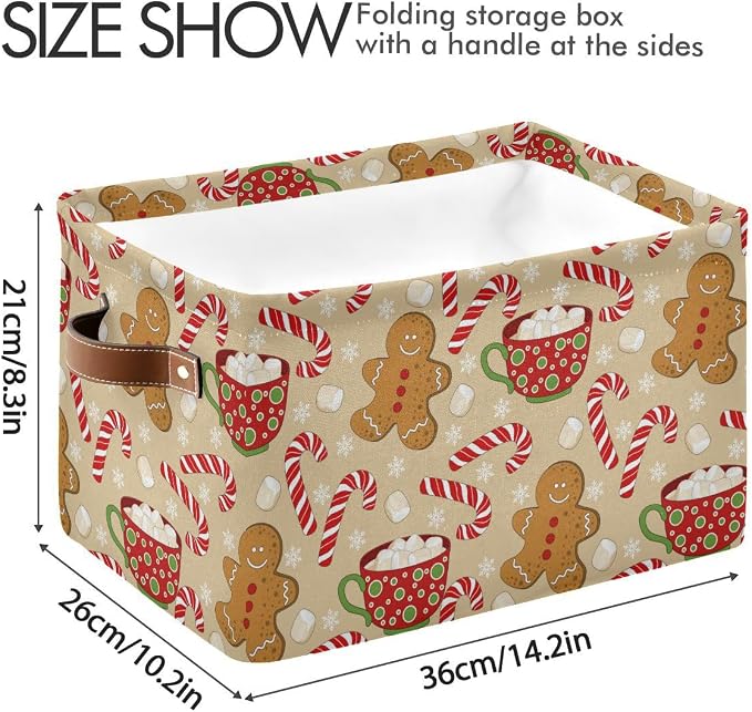 Christmas Gingerbread Man Storage Basket Fabric Kitchen Baskets Xmas Candy Cane Winter Snowflake Open Home Storage Bins Boxes Foldable Organizer Bag for Gift Book Shelf Baskets 16×12×8 IN 2 Pack