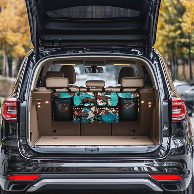 Trunk Organizer SUV Accessories Green Cow Printt Back Seat Car Organizer, All-Weather Protection Car Storage Organizer for Truck Sedan SUV
