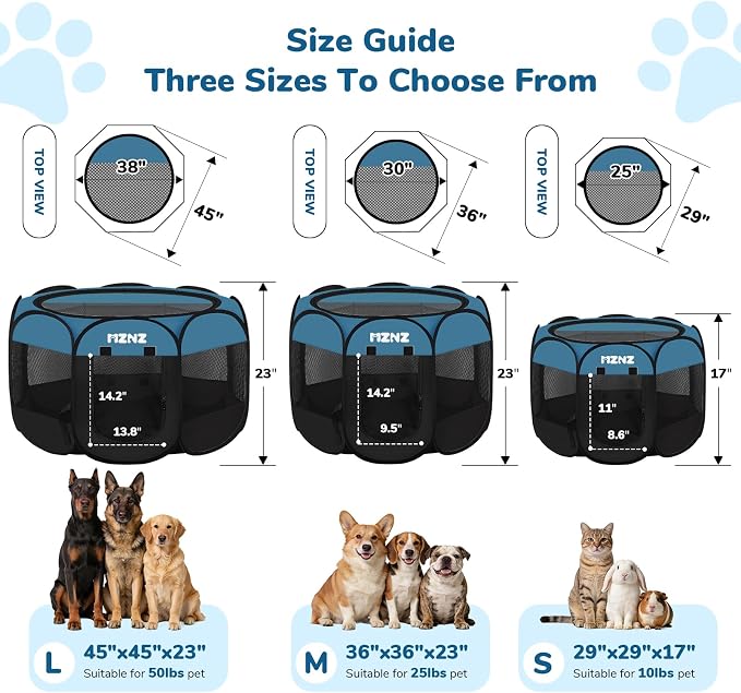Dog Cat Small Animal Puppy Playpen Crate, Medium, Blue Black | Portable Pop Up Pet Cage Enclosure Tent Kennel Indoor Outdoor with Carrying Case, No Assembly, Camping Use
