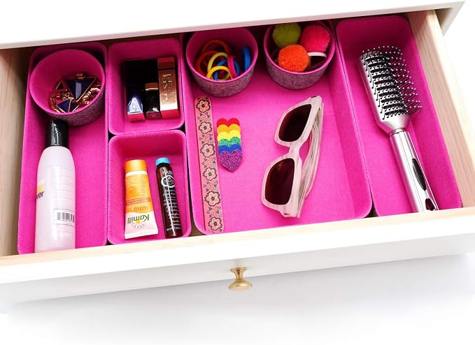 Welaxy 8pc Desk Drawer Organizer Bin Jewelry Office Catchall Tray Hot Pink | Sustainable material soft yet sturdy,multi-purpose storage, sleek minimalist lifestyle