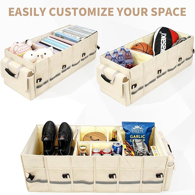 GDNasist Car Trunk Organizer and Storage for Car, SUV & Sedan, Large | Collapsible Trunk Organizers with Lid & Removable Cooler Bag, Car Accessories, Removable Dividers for Custom Space, Interior