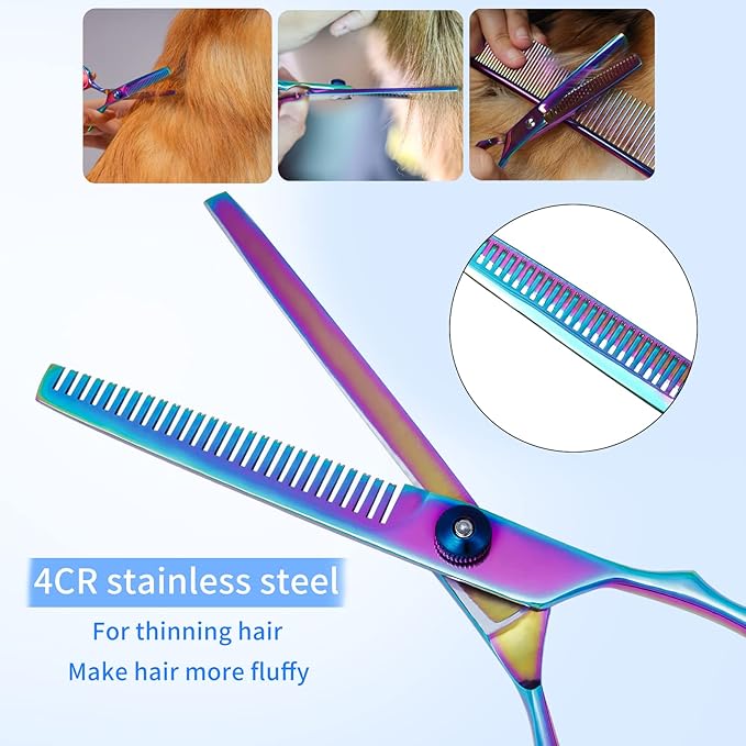 Professional Barber Scissors Kit - Colorful Pet Trimming Scissors, 7 inch Stainless Steel Shears for Grooming and Hair Cutting